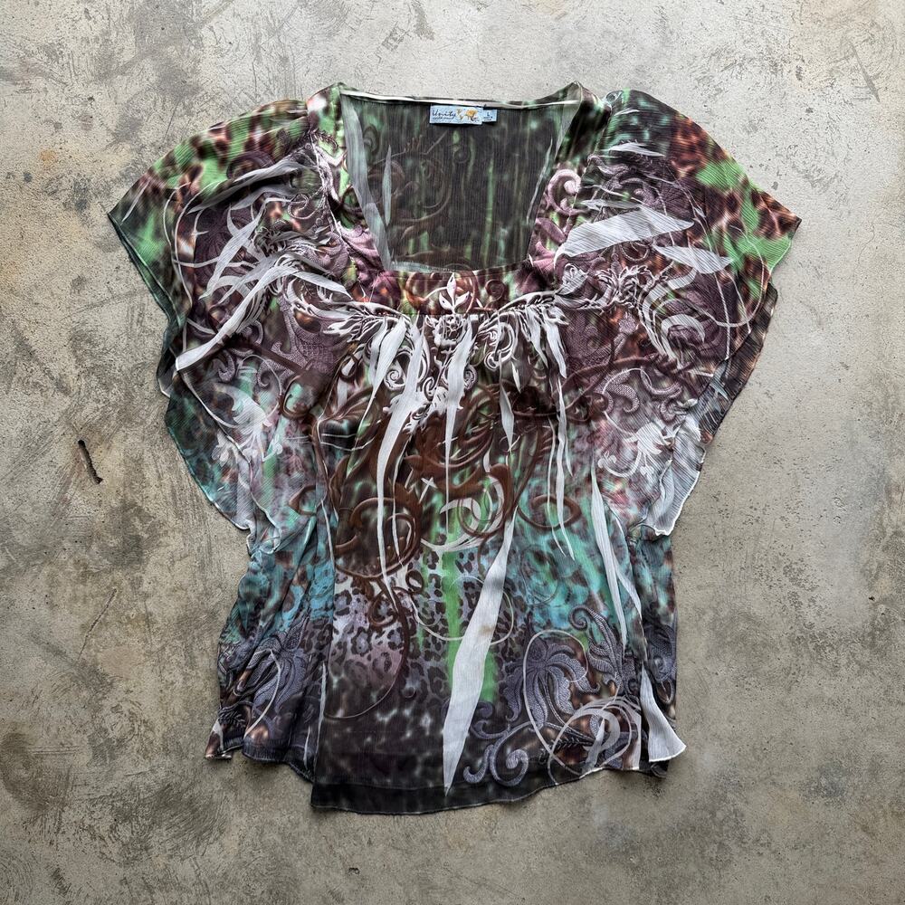 Vintage Y2K Euro Italian Sheer Fairy Mesh Top Large